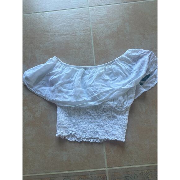 FOREVER 21 Off shoulder white embroidered crop top blouse size S - Picture 6 of 7